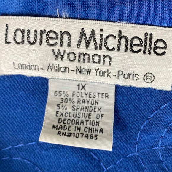 Lauren Michelle 1X 16 18 Top Tunic Shirt Floral Embroidered Blue White Romantic - Picture 5 of 5
